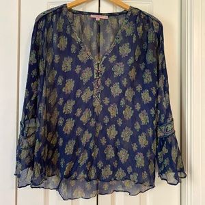 Navy Calypso St Barth silk blouse.
